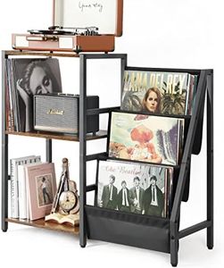 Bikoney Record Player Stand, Turntable Stand with 3-Tier Vinyl Record Storage, Record Player Table Up to 200 Albums, End Table for Vinyl Records, Vinyl Record Holder for Living Room