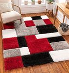 Taukir Carpets Handmade 3D Edge Collection Super Soft Microfiber & Polyester Silk Touch Rug, Size 2X5,feet Color, RED