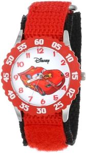 Disney Cars Kids' Bezel Stainless Steel Time Teacher Analog Nylon Strap Watch, CARS, SS Kids
