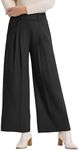 ALLOVIN Womens High Waisted Pleated Wide Leg Dress Pants with Elastic Back for Work Casual | Black | XX-Large