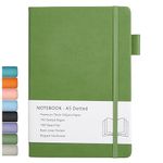 Dotted Journal, A5 Hard Cover Dotted Journal with Premium 100 GSM Thick Paper, Pen Loop, Inner Pocket, Elastic Banded, Faux Leather Cover, 192 Pages, 14.5X21.3 cm (Green)