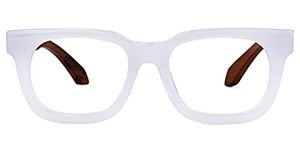 Zeelool Retro Thick Rectangle Wood Arm Eyeglasses Frame for Men Non-prescription Clear Lens Diana FP0427-01 White