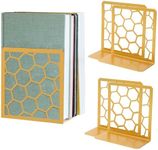 Premium Geometric Gold Honeycomb Bookends for Shelves, Metal Book Ends for Office, L-Shaped Book Stopper, Rustproof Bookends Decorative Unique for Home, 6.25 (L) x 6 (W) inches, 2 Pair - Geomod