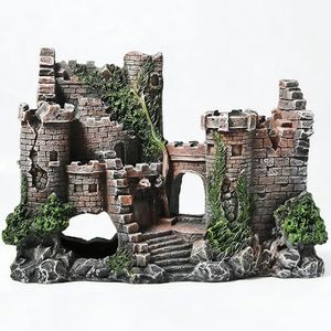 Aquarium Resin Castle Decoration, Air Bubbler Stone Cave Hideout House for Betta Fish, Shrimp & Turtles, Fish Tank Ornament Accessories for Breeding, Playing & Resting ,Decorative Bubbling Castle