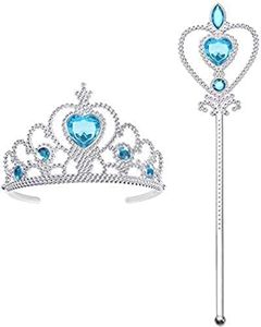 Vicloon 2pcs Princesse Dress-Up Accessoires pour Costume d'Elsa avec Diadème/Baguette Magique,Parfait pour Cosplay Noël Fête Party d'anniversaire,3-10 Ans