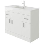 VeeBath Sphinx High Gloss White Free Standing Basin Vanity Cabinet Unit & Rectangular Sink Flatpack (1000mm)