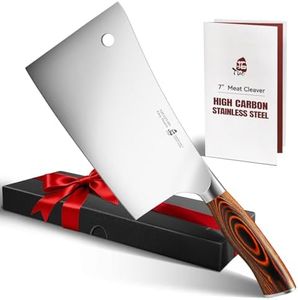 TUO Meat Cleaver - Heavy Duty Meat Chopper - High Carbon German Stainless Steel Butcher Knife - Pakkawood Handle Kitchen Chopping Knife - Gift Box - 7 - Fiery Phoenix Series