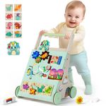 TERRAMUS Wooden Baby Walker, Dinosaur Toddler Push Walker, Montessori Learning Activity Center for Boys Girls, Develops Motor Skills Sit-to-Stand Toys Multifunctional Educational Gifts for Kids Infant