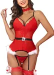 Avidlove Christmas Lingerie with Garter Sexy Santa Costume for Women Santa Clause Bodysuit Red Large