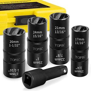 Topec Flip Edition Lug Nut Remover, 5 Piece Wheel Lock Removal Kit for Removing Stripped, Damaged, Frozen, Rusted, Rounded-Off Bolts, Nuts & Screws and Other Fasteners, Double Size Extractor Socket