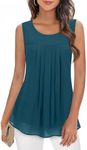 Timeson Womens Tunic Tops to wear with Leggings,Sleeveless Chiffon Blouse Tanks Summer Ladies Flowy Sheer Dressy Long Shirts Business Casual Swing Sheer Office Work Shell Tops Deep Cyan
