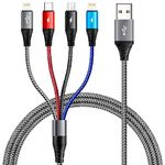 Multi Charging Cable [2Pack 6ft] Multi Charger Cable Braided 4 in 1 Multi Charger Fast Charging Cord with Lightning/Type C/Micro USB Ports for Cell Phones/iPhone/Samsung Galaxy/PS/Tablets and More