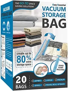 20 Pack Vacuum Storage Bags, Space Saver Bags (4 Jumbo/4 Large/4 Medium/4 Small/4 Roll) Compression for Comforters and Blankets, Sealer Clothes Storage, Hand Pump Included