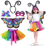 DKDDSSS 5 Pieces Kids Butterfly Wings Costume, Halloween Party Dress up, Butterfly Wings, Fairy Butterfly Wings, Kids Butterfly Costume, Fantasy Dress for 3-8 Years Girls, Butterfly Fairy Costume