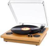 Record Player, Bluetooth Portable Vinyl Turntable Digital Encoder Built-in Stereo Speaker and Belt Drive,Aux-In,RCA Output,3 speed 33/45/78 RPM - Natural Wood