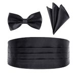 Mebamce Men's Satin Cummerbund Pretied Bow Tie Breast Pocket Handkerchief Set for Special Occassions