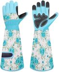 DLY Gardening Gloves for Women, Rose Gloves Gardening Thorn Proof, Long Garden Gloves for Women, Breathable & Durable Leather Gauntlet (Medium, Light Blue)