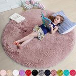 Blush Fluffy Circle Round Rug for Bedroom 5'X5' for Kids Room,Furry Carpet for Teen Girls Room,Shaggy Circular Fuzzy Plush Rug for Nursery Room, Dorm,Blush Carpet,Cute Room Decor for Baby