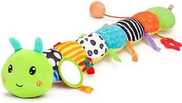 Baby Sensory Toy 0-6 Month Music Animal Stuffed Plush Caterpillar Toy for Infant 0-3-6 Month Tummy Time with Baby Mirror Crinkle Rattle for 6-12 Month Carseat Toy for Newborn Boys Girls Shower Gifts