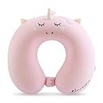 Travel Pillow Memory Foam,Unicorn Travel Neck Pillow for Airplane with Snap,Soft U-Shaped Head Support Pillow Gift with Washable Pillow Cover for Adults Kids Traveling on Car Plane Flight (Pink)