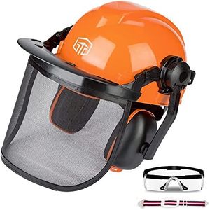 Casque de sécurité forestière industrielle - Système de protection auditive et faciale - Certifié CE EN397 - Casque professionnel forestier avec visière, cache-oreilles amovibles et visières CUKUGUARD