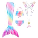 Mermaid Tail Swimwear Swimsuit for Swiming for Girls Cola De Sirena para Niñas Princess Bikini Bathing Suit Set (no monofin) (CA/US, Age, 8 Years, Big Girls, Gb15E)