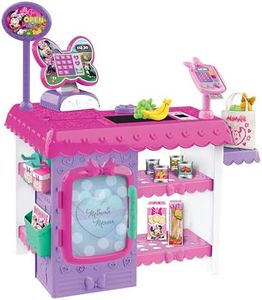 Disney Junior Minnie Mouse Marvelous Market, Pretend Play Cash Register with Realistic Sounds, 38 Play Food Pieces and Accessories, Officially Licensed Kids Toys for Ages 3 Up by Just Play