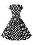 Dressystar Cocktail Dress for Women 1950s Retro Rockabilly Vintage Prom Party Dress with Belt S Black White Dot B