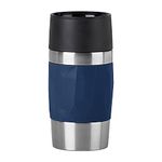 Emsa N21608 Travel Mug Compact Thermal/Insulated Mug Stainless Steel 0.3 litres 3 Hours Hot 6 Hours Cold BPA Free 100% Leak-Proof Dishwasher Safe 360° Drinking Opening Dark Blue