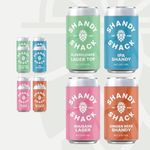 Shandy Shack | Complete Mixed Case 12 Cans of 330ml. 3 IPA Shandy, 3 Elderflower Lager Top, 3 Rhubarb Lager & 3 Pale & Ginger. Craft Beer Shandy with Lower Alcohol, Gluten-Free and Vegan Friendly