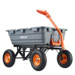 VEVOR 1500lbs Poly Yard Dump Cart with 2-in-1 Convertible Handle and 13in All Terrain Wheels, Heavy Duty Yard Dump Wagon Utility ATV Trailer Dump Cart Tow Behind for Lawn Mower Tractor