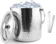 "Moperyok" Stainless Steel Ice Bucket I Double Wall with Hammered Design I Lifetime Warranty Against Rust I Food Grade Steel with Ice Tong, Capacity-1500 ML)