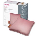 Beurer Heaty Heat pad, Cordless Heating pad with Battery, Heat pad with Automatic Switch-Off Function and 3 Temperature Settings, with Fast Heating, Soft Velvet Fabric, Rose