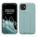 kwmobile Case Compatible with Apple iPhone 11 - Case with Hand Strap and Stand Soft TPU Silicone Coating - Mint