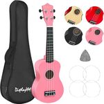 Display4top 21 Inch Soprano Ukulele,Professonial Ukele for Kids Bundle with Gig Bag, Picks,Extra Strings (Pink)