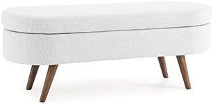 Pouseayar Ottoman Bench with Storage, 43.5 Inches, White, Wood and Rubberwood