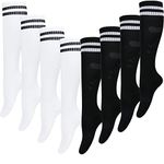 4 Pairs Soccer Socks for Kids (5-12 Years Old), Kids Football Socks, Sport Team White Black Knee High Socks For Youth Boys Girls Kids, Best for Running, Present for 5 6 7 8 9 10 11 12 Year old Kids