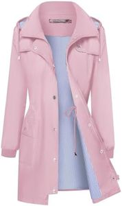 Bloggerlove Rain Jackets for Women Waterproof Lightweight Striped Lined Women's Raincoats with Hood Long Rain Coat Pink L