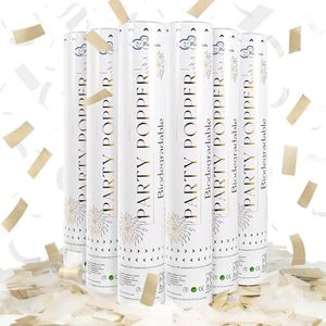 White Mix Gold Rice Confetti Cannon,6Pack Biodegradable Mulitcolor Confetti Poppers Party Shooters,12inch Party Poppers For Lawns Wedding,Birthday,Celebrations,Photo Shoots and New Years.