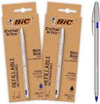 BIC Cristal Re'New, Premium Refillable Ballpoint Pen, in Black and Blue, Pack of 2 Including 2 Refills of Each Colour