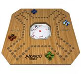 Jackaroo Board Game - Strategy, Competitive, Fun 2-4 Player Marble and Card Game for All Ages - Wooden Board Foldable and Open in The Middle (Oak)