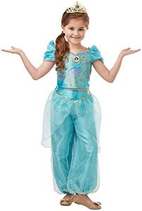 RUC7O|#Rubie's- Jasmine Glitter/Sparkle DLX Inf Disney Princess Costume Ragazze, Azzurro, L, 300166-L