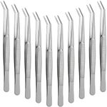 Stainless Steel Tweezers with Curved Serrated Tip Multipurpose Tweezers Sewing Machine Tweezers Forceps Tweezers for Craft, Silver (10)