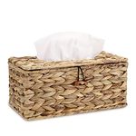 BSTKEY Rectangular Water Hyacinth Facial Tissue Box, Household Woven Paper Holder Napkin Box, Decorative Tissue Paper Storage Organizer with Lid