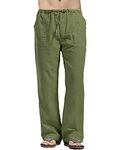 YAOHUOLE Cotton Linen Trousers for Men Loose Casual Yoga Pant with Drawstring Army Green XL