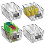 mDesign Large Steel Storage Organizer Bin Baskets with Label Slot for Kitchen Pantry, Cabinet, Cupboard, Organizing Holder for Food, Drinks, Snacks, Produce, Omaha Collection, 4 Pack, Graphite Gray