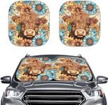 Coldinair Boho Flower 2-Piece Car Windshield Sun Shade,Highland Cow Foldable Sun Shield for Front Window Blocks UV Rays for Women Cars