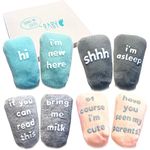 Baby Socks Gift Set - Unique Baby Shower or Newborn Gift - 4 Pairs of Cute Quotes in Gift Box, Various, 0 - 12 months