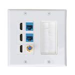 Brush Wall Plate 2gang, PHIZLI 3 HDMI Keystone Cat 6 Keystone Coax Cable TV F Type Wall Plate Female-Female Combination Faceplate