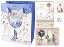 First Communion Gift Set for a Boy, Rosary Beads, Book, Greetings Card, Prayer Card, Pocket Token in a Gift Bag. Complete Present for 1st Holy Sacrement.